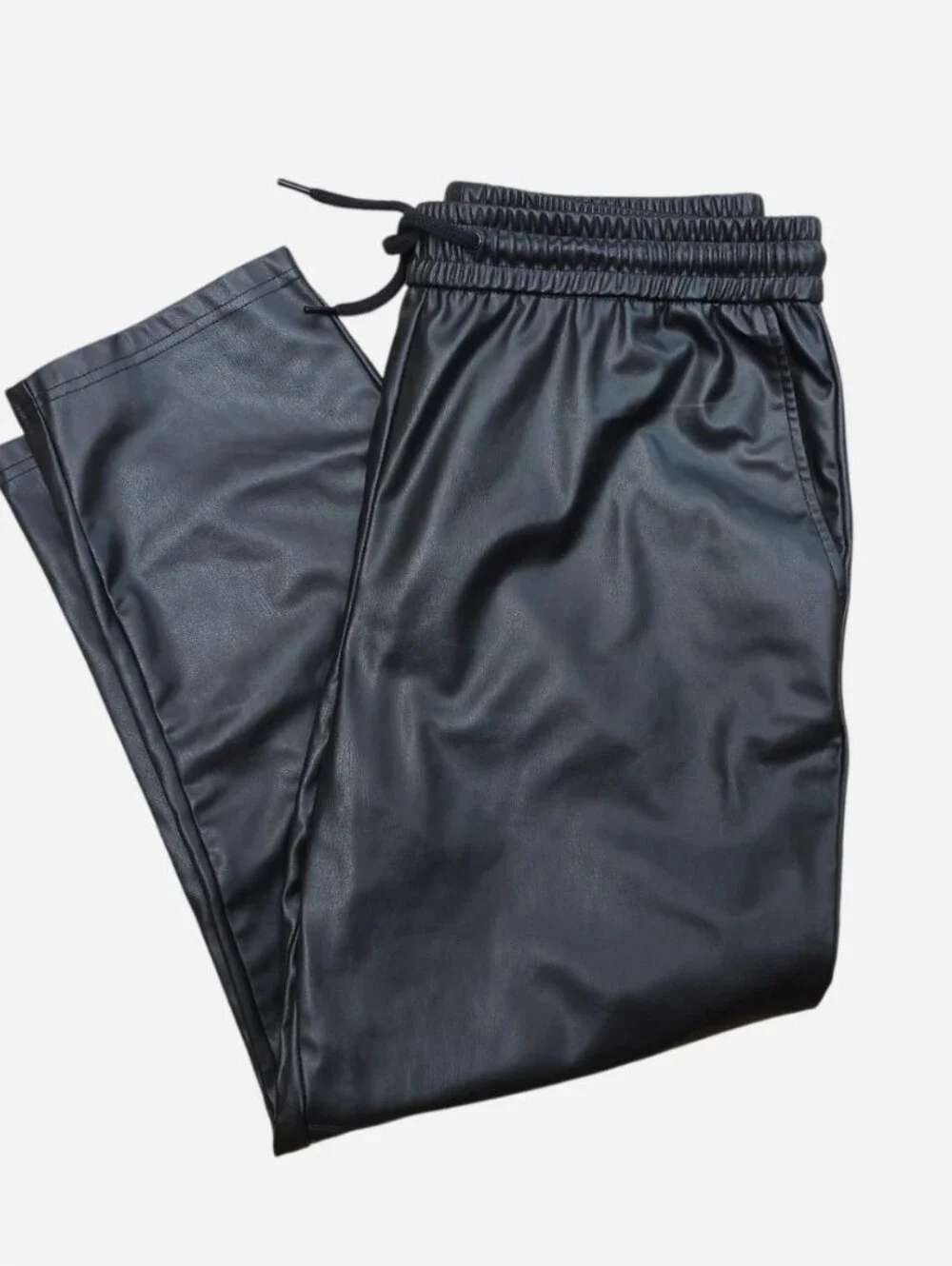 Zara Black Faux Leather Barrel Joggers, Size L